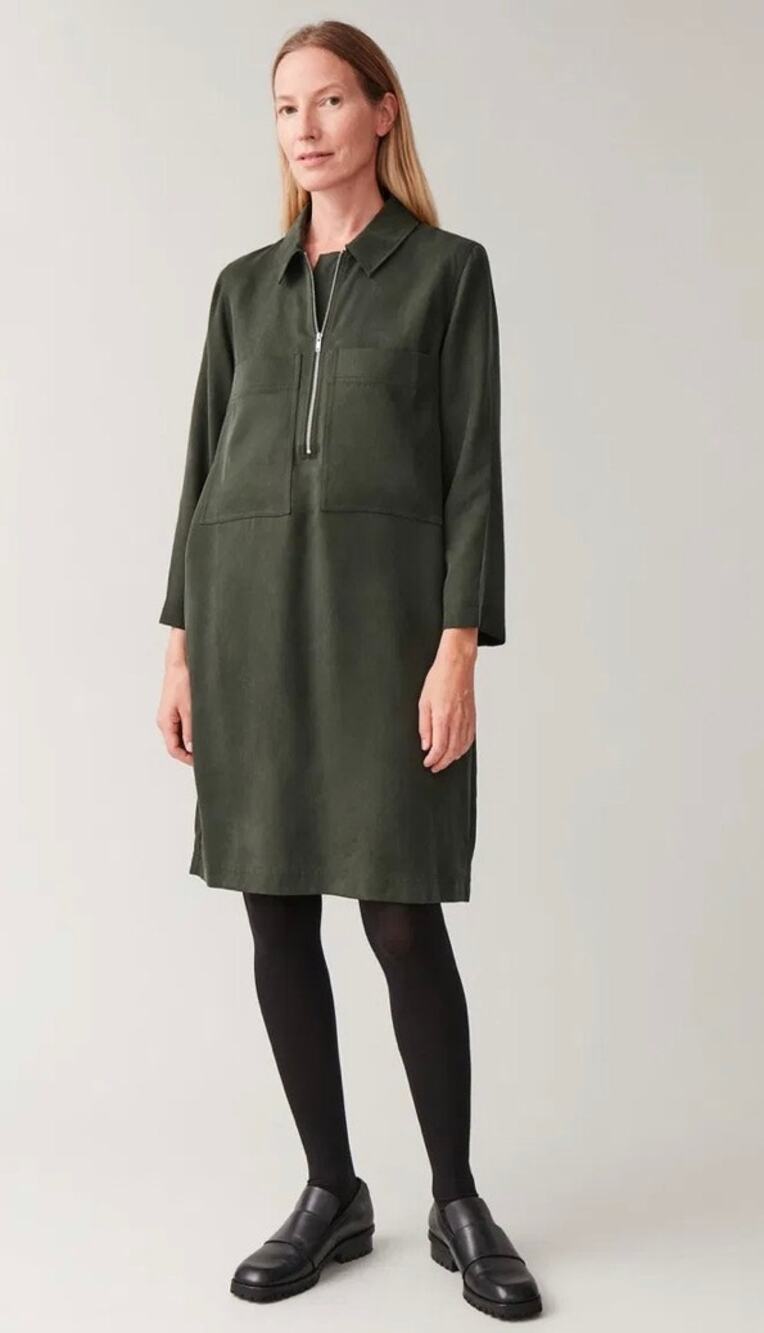 COS Mini Dress Army Green Zip Up Shirt Dress New size 8